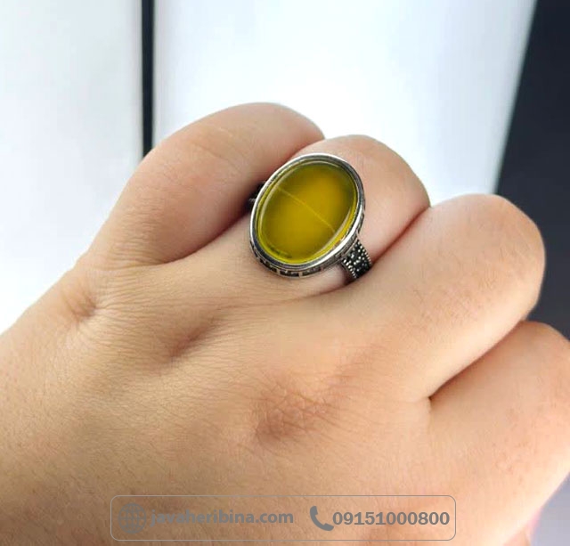 انگشتر عقیق شرف الشمس نقره مردانه میکروستینگ سایز نگین 12*16 _کد:35398