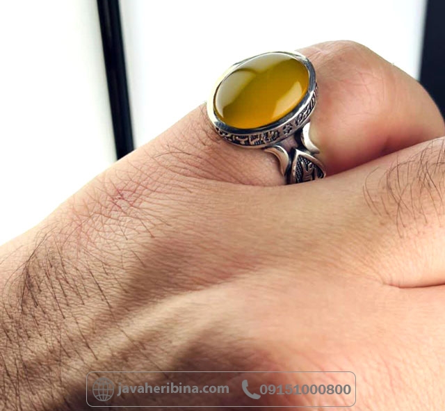 انگشتر عقیق شرف الشمس نقره مردانه با سایز نگین 12*16 _کد:35404