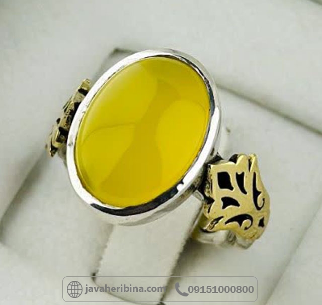 انگشتر عقیق شرف الشمس نقره مردانه بغل گل سایز نگین 12*16 _کد:35405