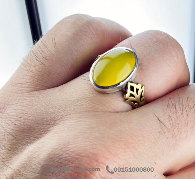 انگشتر عقیق شرف الشمس نقره مردانه بغل گل سایز نگین 12*16 _کد:35405