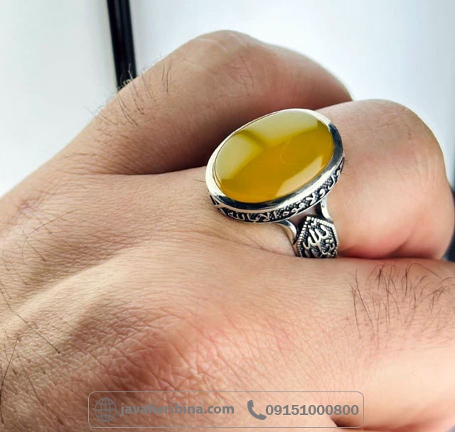 انگشتر عقیق شرف الشمس نقره مردانه درشت با سایز  نگین 15*20 _کد:35406