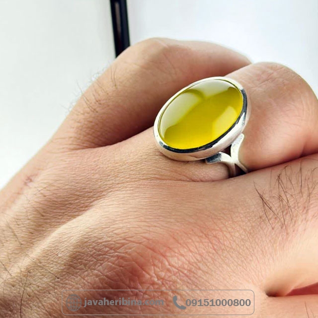 انگشتر عقیق شرف الشمس نقره مردانه با سایز نگین 15*20 _کد:35408