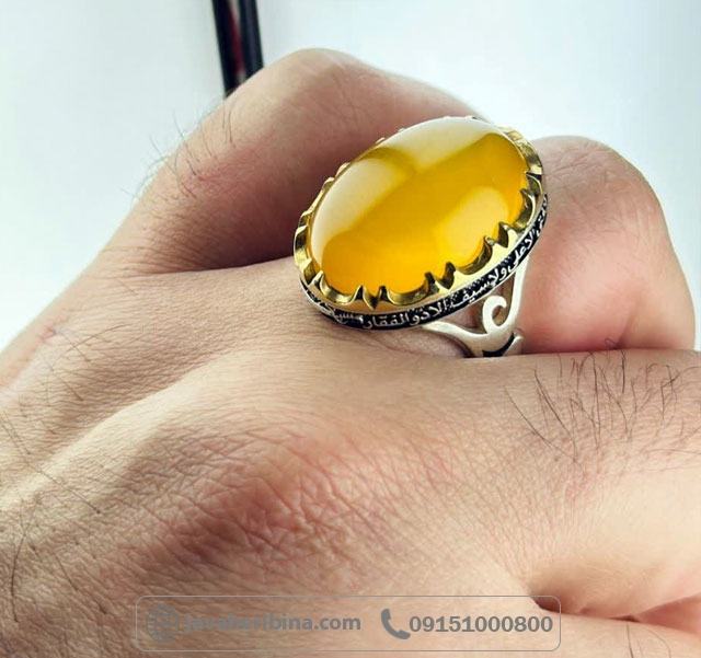 انگشتر عقیق شرف الشمس نقره مردانه با سایز نگین 18*25 _کد:35420