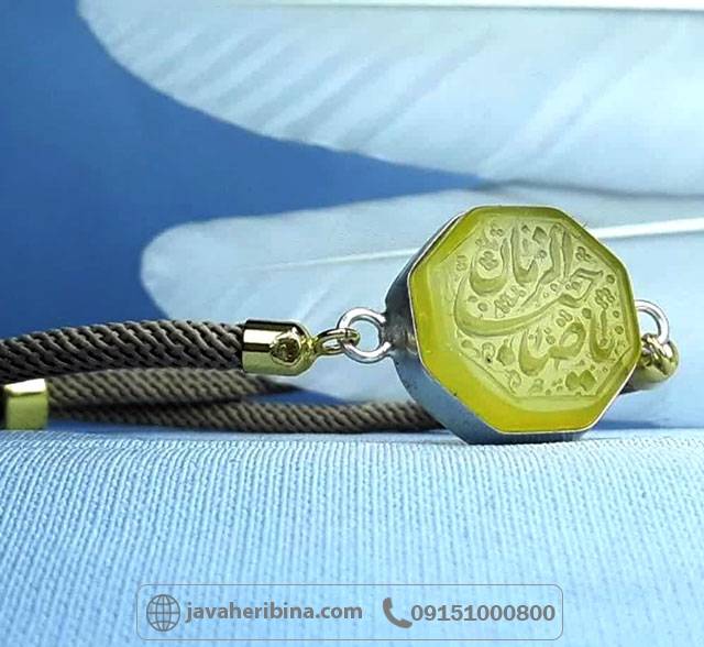دستبند عقیق شرف الشمس با قابنقره و حکاکی یا صاحب الزمان _کد:35437