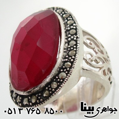 انگشتر یاقوت سرخ و حدید طرح شبکه  درشت زنانه