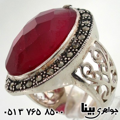 انگشتر یاقوت سرخ و حدید طرح شبکه  درشت زنانه