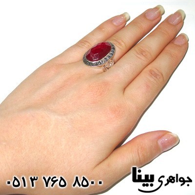 انگشتر یاقوت سرخ و حدید طرح شبکه  درشت زنانه