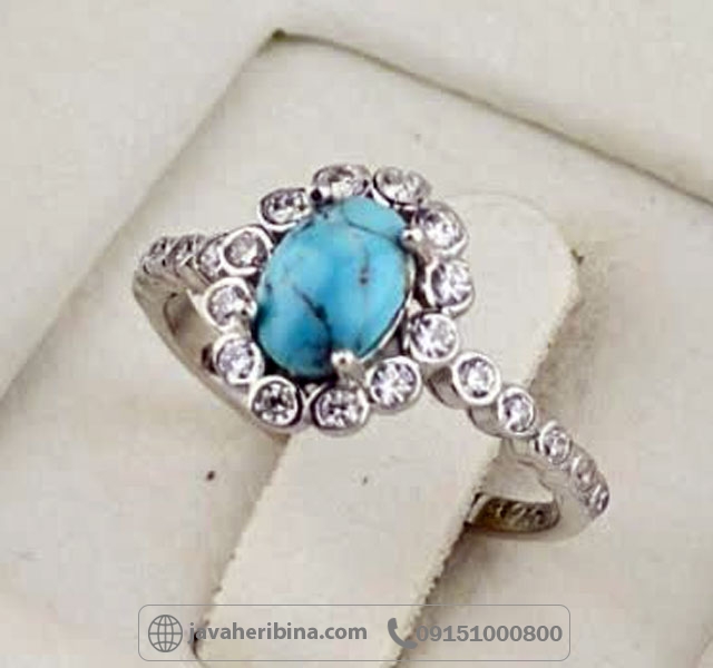 انگشتر فیروزه نیشابوری رودیوم خاص و خوشرنگ _کد:35473