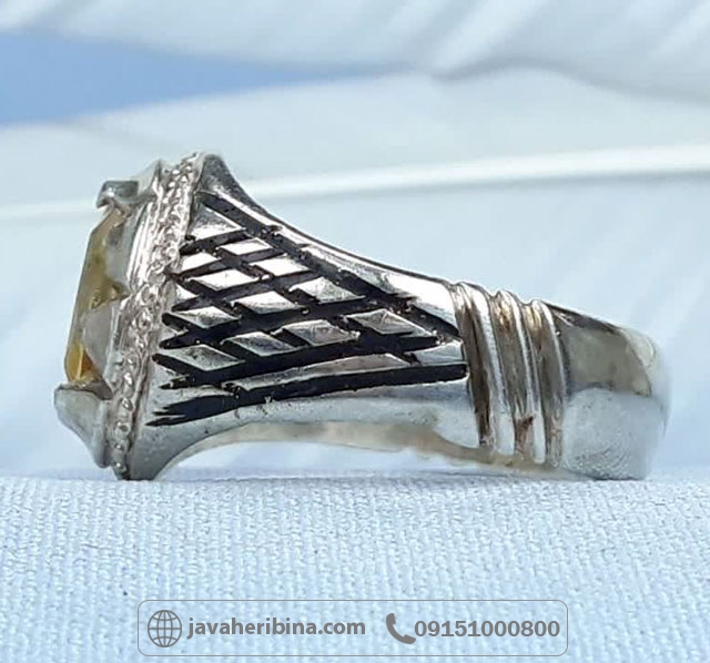انگشتر سیترین نقره مردانه دست ساز _کد:35484