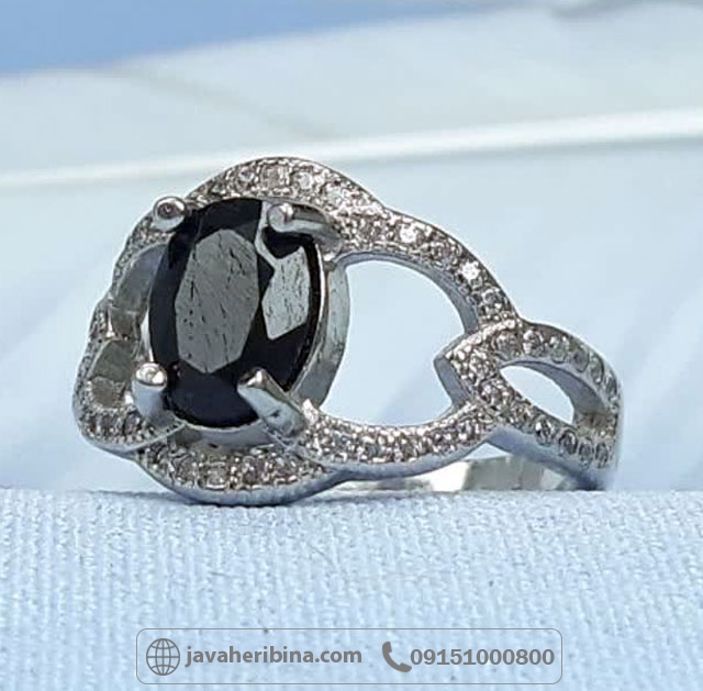 انگشتر یاقوت کبود نقره زنانه خارجی رودیوم _کد:35486