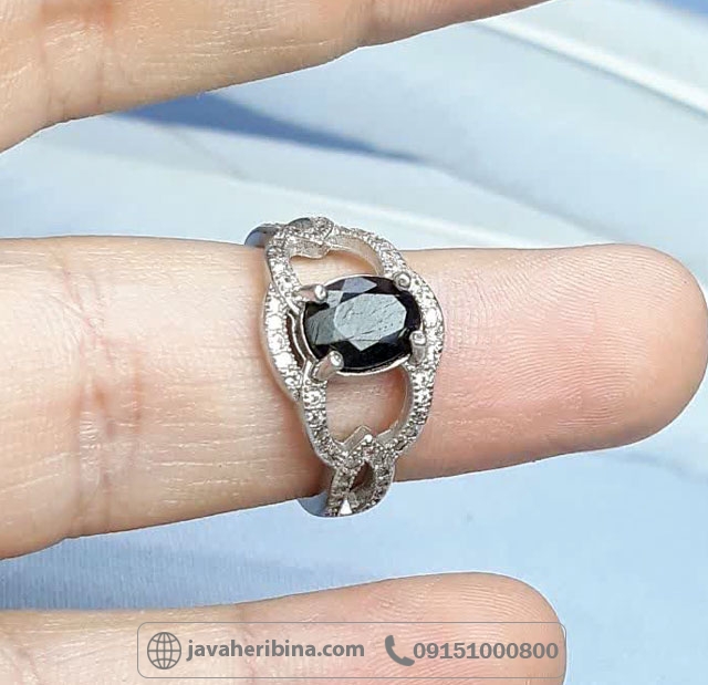 انگشتر یاقوت کبود نقره زنانه خارجی رودیوم _کد:35486