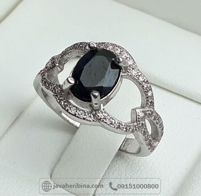 انگشتر یاقوت کبود نقره زنانه خارجی رودیوم _کد:35486
