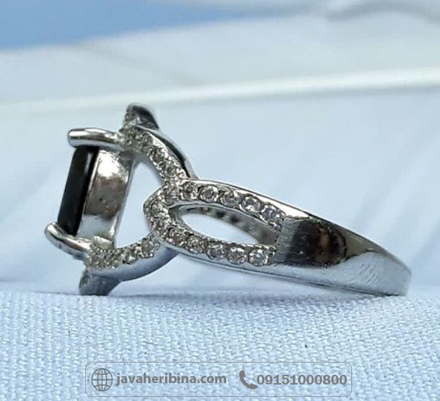 انگشتر یاقوت کبود نقره زنانه خارجی رودیوم _کد:35486