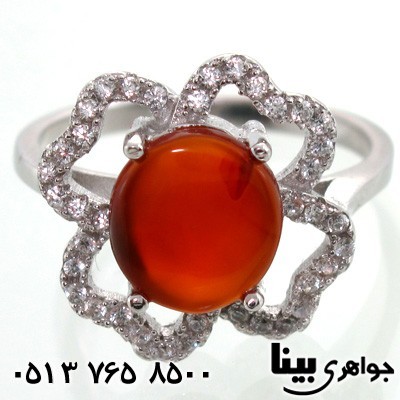 انگشتر عقیق یمنی درشت طرح شکوفه زنانه