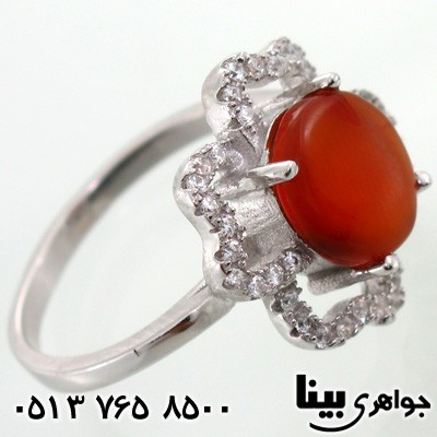 انگشتر عقیق یمنی درشت طرح شکوفه زنانه