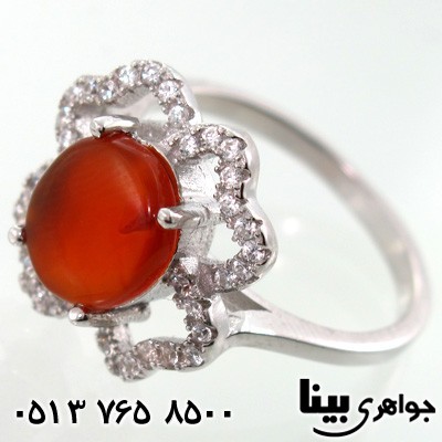 انگشتر عقیق یمنی درشت طرح شکوفه زنانه