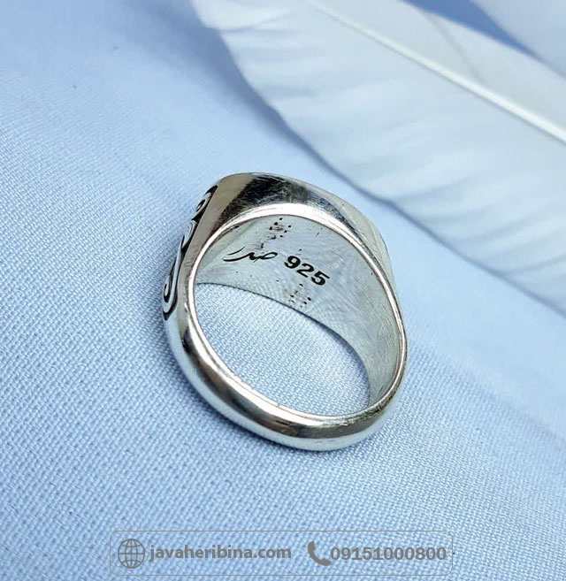 انگشتر فیروزه نیشابوری مردانه دست ساز اثر استاد صدر همراه با حرز و تربت _کد:35495