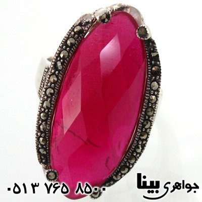 انگشتر یاقوت سرخ و حدید بیضی درشت زنانه