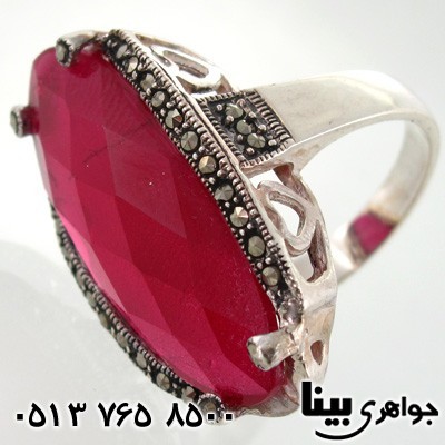 انگشتر یاقوت سرخ و حدید بیضی درشت زنانه