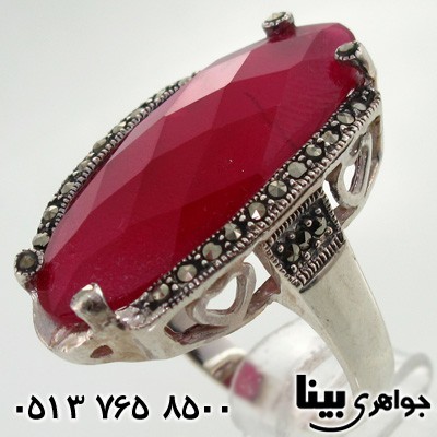 انگشتر یاقوت سرخ و حدید بیضی درشت زنانه