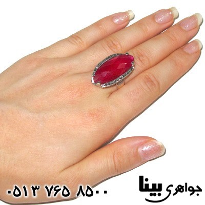 انگشتر یاقوت سرخ و حدید بیضی درشت زنانه