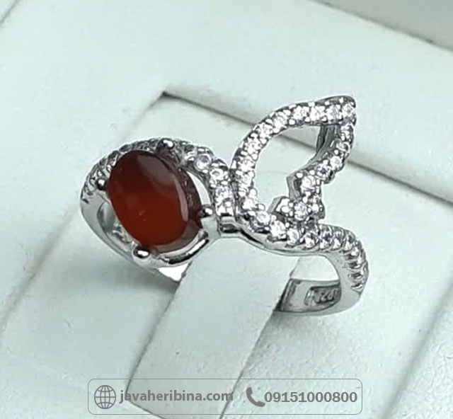 انگشتر عقیق یمنی سرخ نقره زنانه طرح پروانه _کد:35500