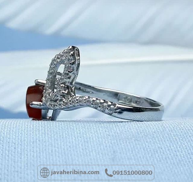 انگشتر عقیق یمنی سرخ نقره زنانه طرح پروانه _کد:35500
