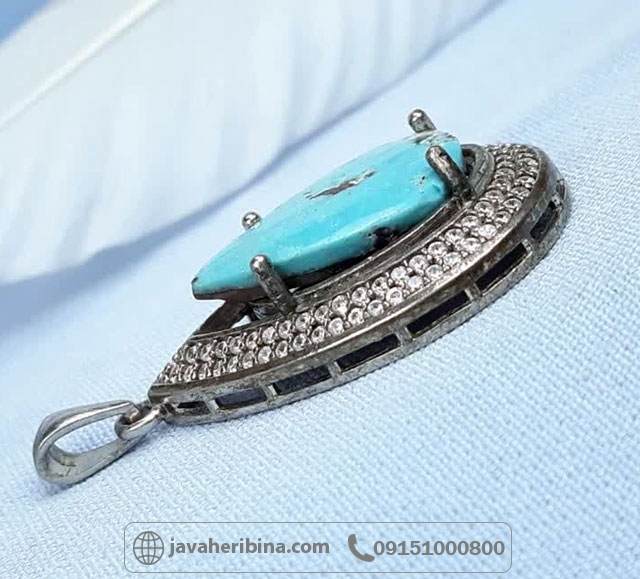 گردنبند فیروزه نیشابوری رودیوم خاص و خوشرنگ _کد:35501