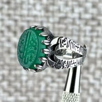 انگشتر عقیق سبز نقره مردانه با حکاکی یا زهرا 