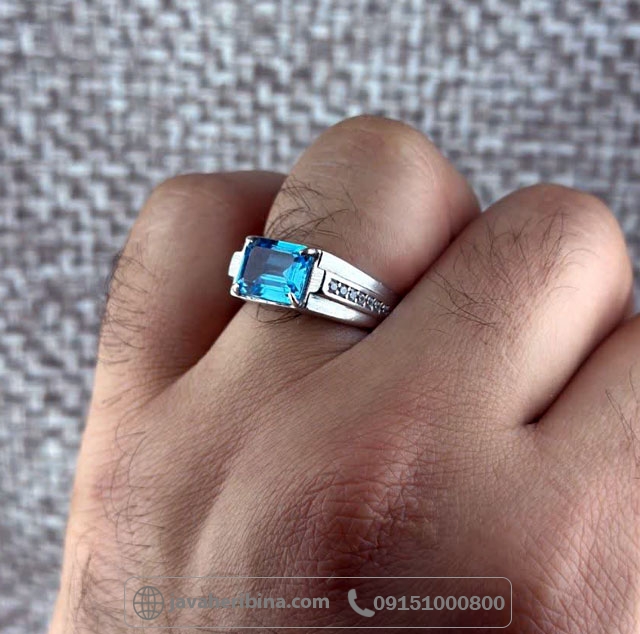 انگشتر توپاز سوئیس بسیار خوشرنگ و زیبا مردانه _کد:35508