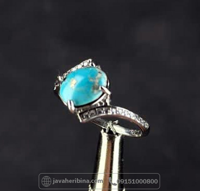 انگشتر فیروزه نیشابوری رودیوم زنانه _کد:35543