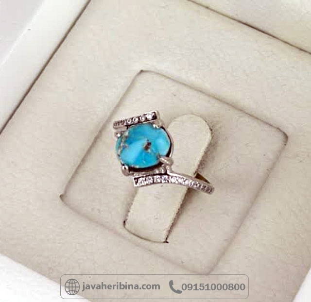انگشتر فیروزه نیشابوری رودیوم زنانه _کد:35543