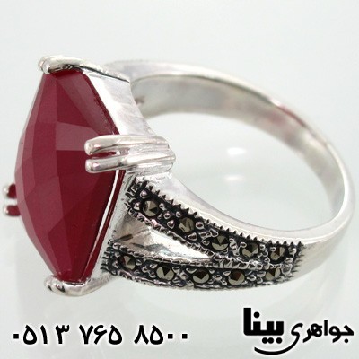 انگشتر یاقوت سرخ و حدید مستطیلی درشت زنانه