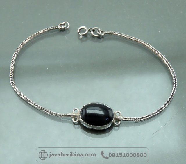 دستبند عقیق سیاه (اونیکس) نقره زنانه شیک _کد:35575