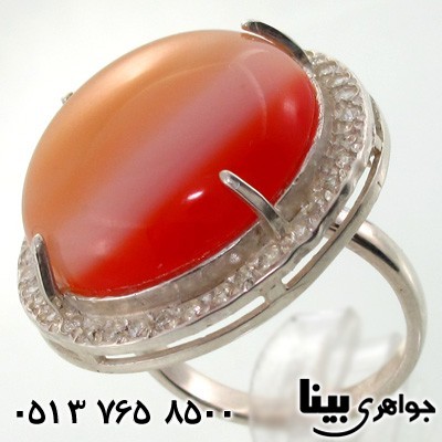 انگشتر عقیق قرمز هاله سحابی درشت زنانه