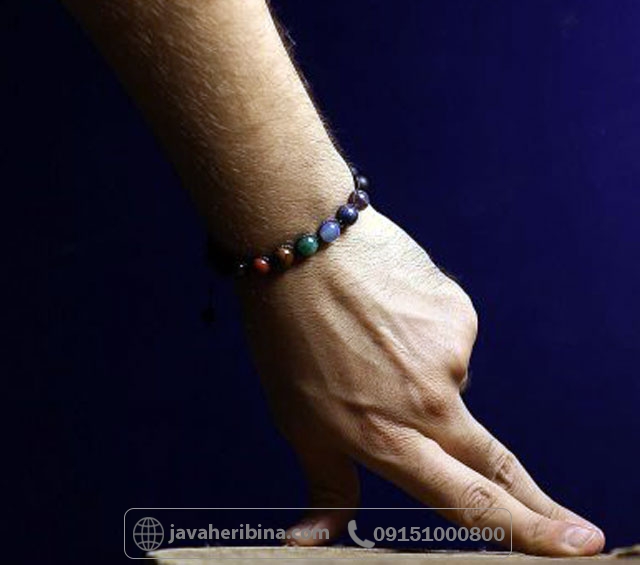 دستبند چند جواهر هفت چاکراه همراه با سنگ حدید _کد:35600