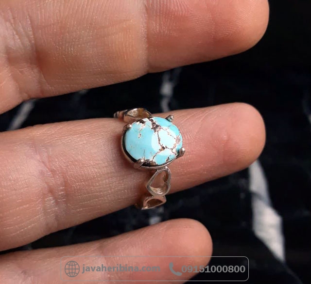 انگشتر فیروزه نیشابوری نقره زنانه طرح رکاب قلبی _کد:35605