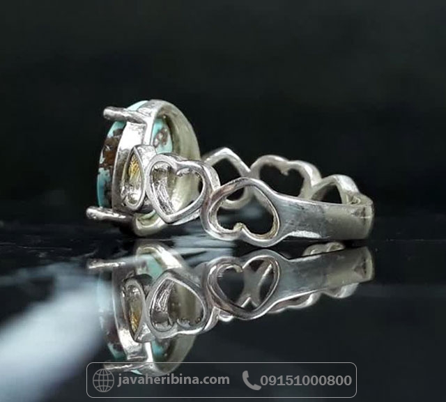 انگشتر فیروزه نیشابوری نقره زنانه طرح رکاب قلبی _کد:35605