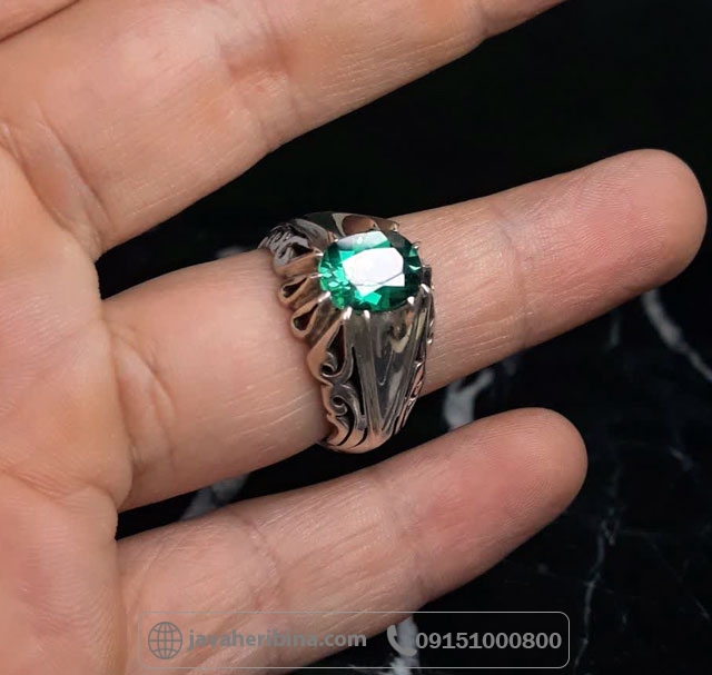 انگشتر توپاز سبز نقره مردانه فاخر و دست ساز _کد:35606
