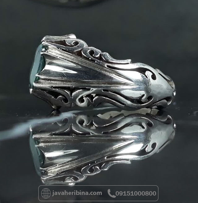 انگشتر توپاز سبز نقره مردانه فاخر و دست ساز _کد:35606
