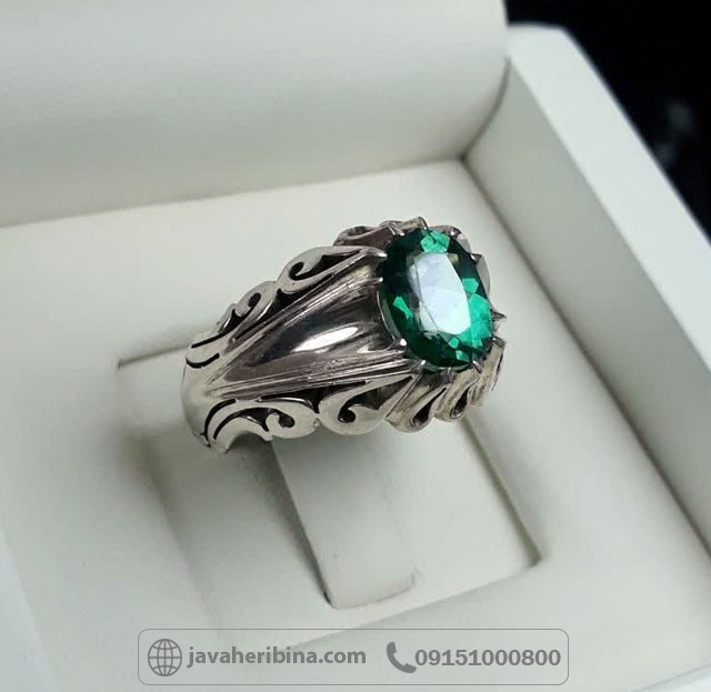انگشتر توپاز سبز نقره مردانه فاخر و دست ساز _کد:35606