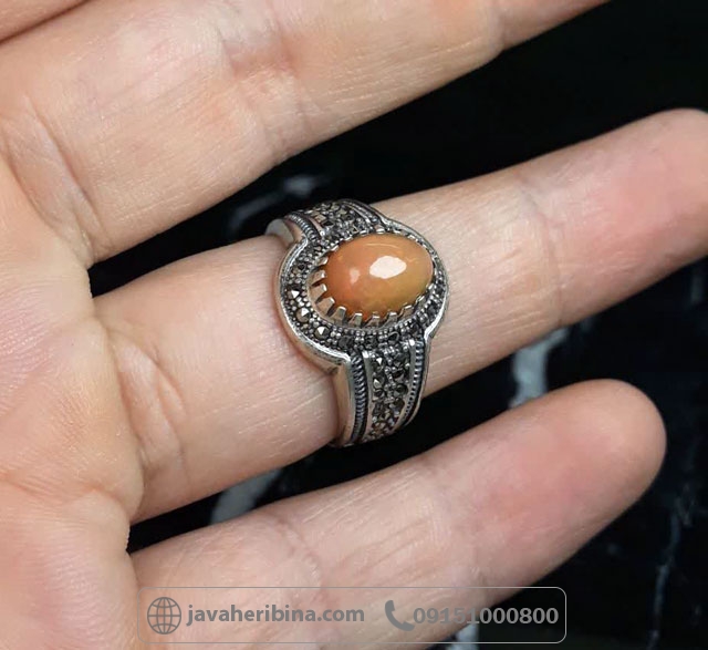 انگشتر اوپال نقره مردانه با مخراج نگین مارکازیت _کد:35607