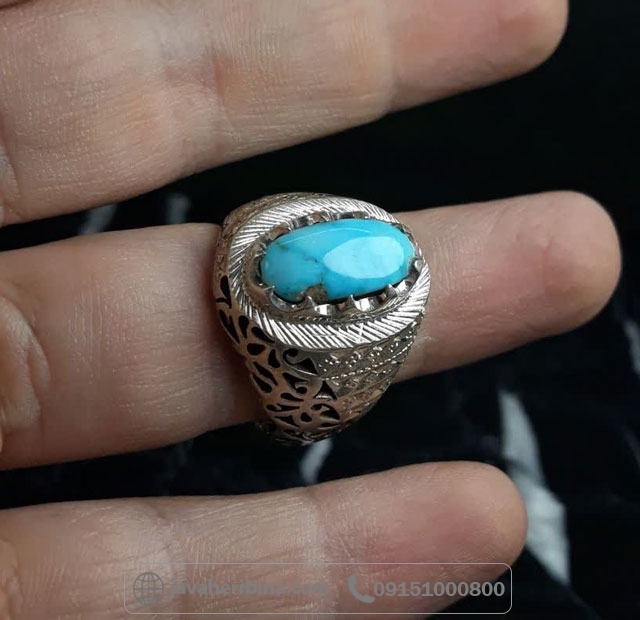 انگشتر فیروزه نیشابوری نقره مردانه دست ساز فاخر _کد:35614