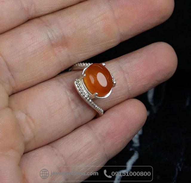 انگشتر عقیق یمنی پرتقالی نقره زنانه طرح پیچ _کد:35615