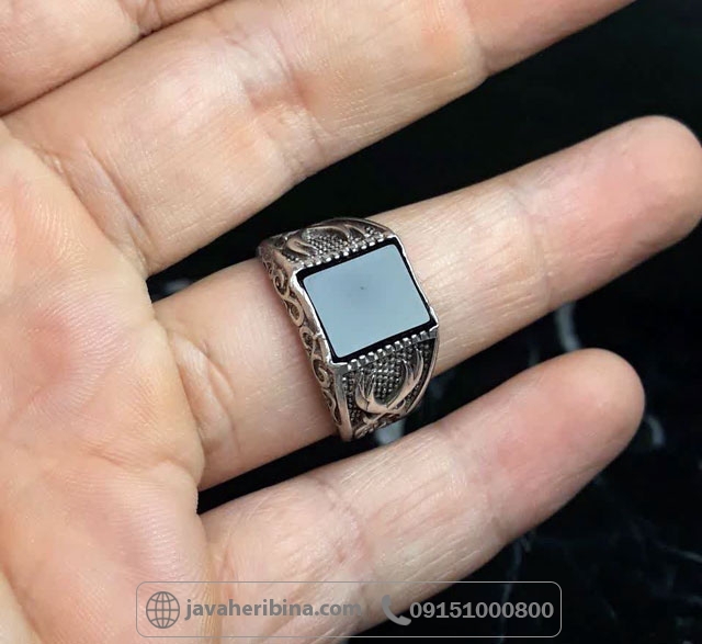 انگشتر عقیق سیاه (اونیکس) نقره مردانه طرح دوالفقار _کد:35618