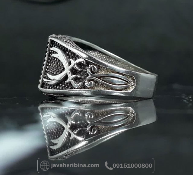 انگشتر عقیق سیاه (اونیکس) نقره مردانه طرح دوالفقار _کد:35618