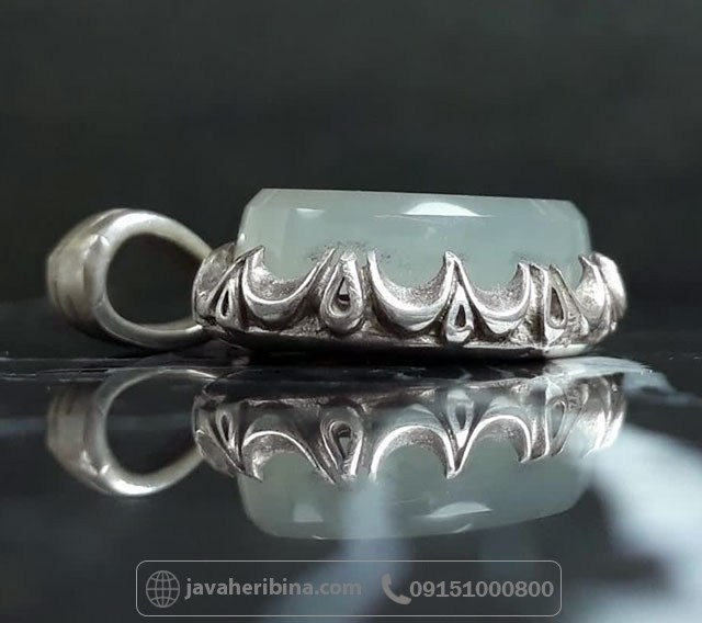 گردنبند عقیق یمنی نباتی نقره با حکاکی علی مع الحق و الحق مع العلی _کد:35619