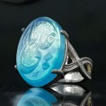 انگشتر عقیق آبی دورنگ نقره زنانه با حکاکی یا علی _کد:35620