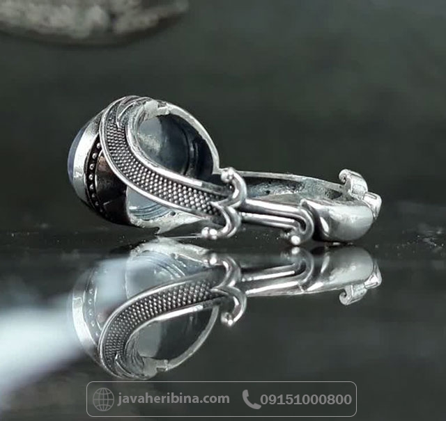 انگشتر عقیق کبود نقره زنانه با حکاکی یا فاطمه زهرا با طرح ذوالفقار _کد:35622