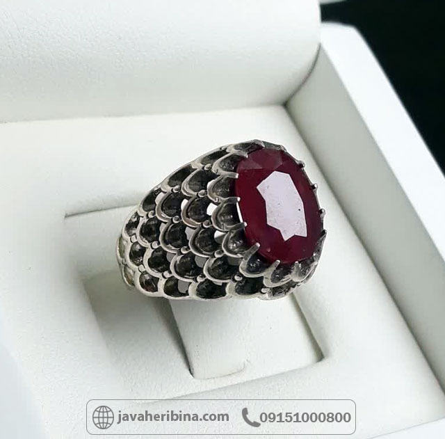 انگشتر یاقوت سرخ نقره مردانه خوش رنگ _کد:35634